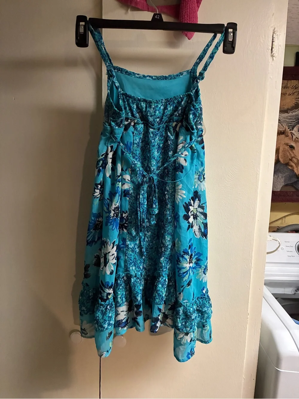 Justice brand girl's dress features a sequined bodice and a floral skirt. Size10